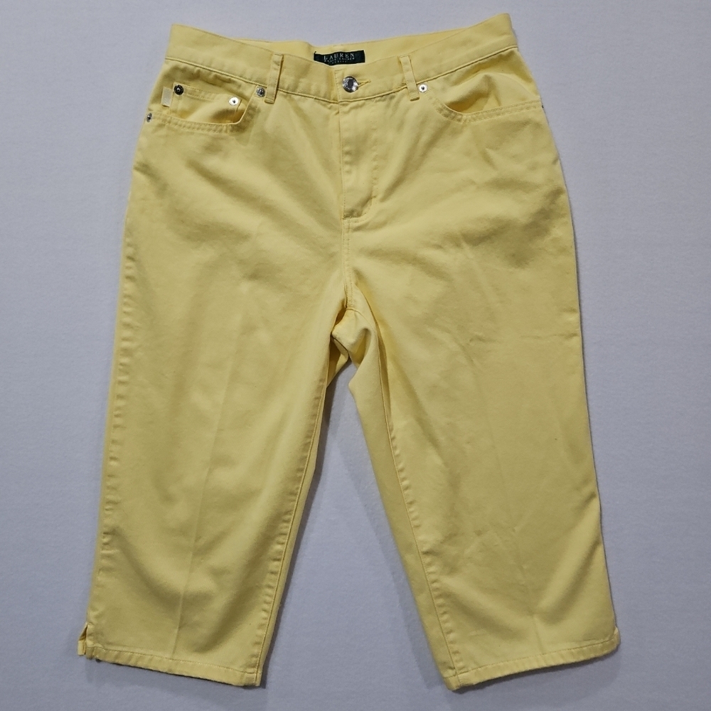 Lauren Ralph Lauren Petite Womens 8P Yellow Capri Ankle Pants Cotton